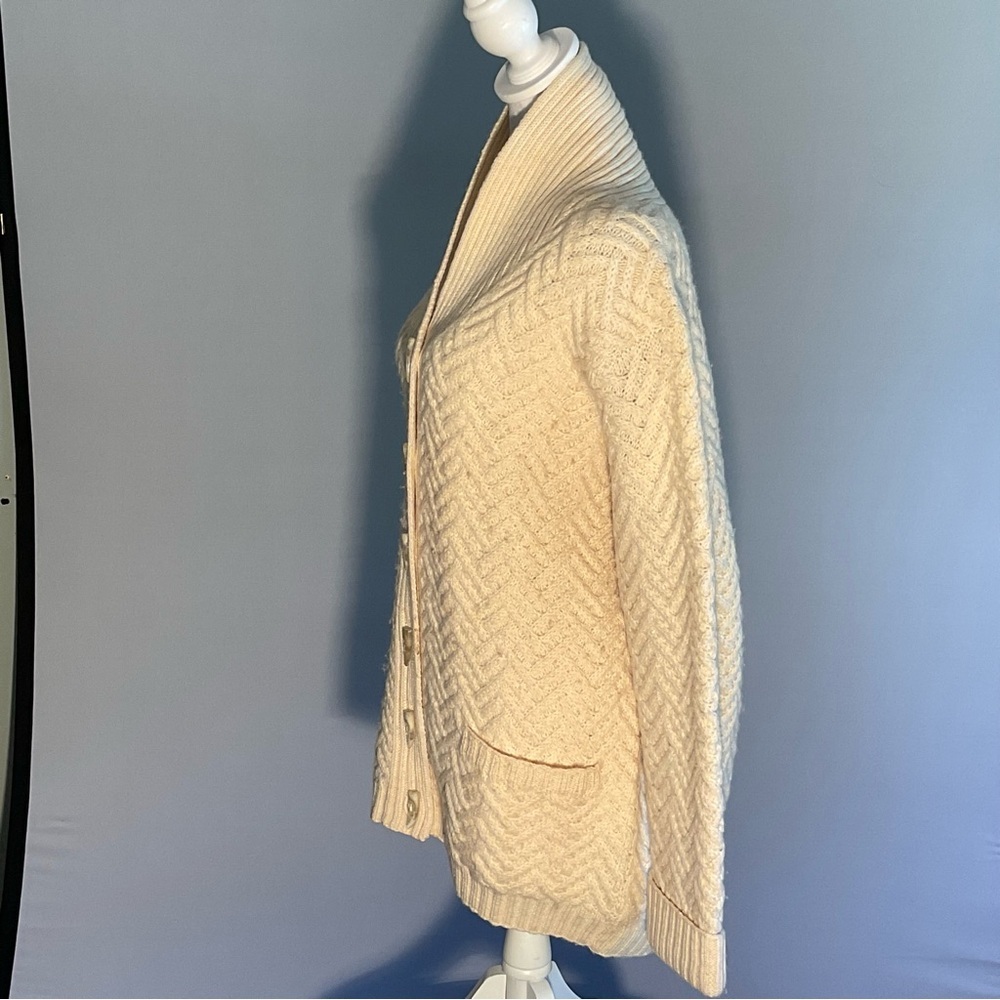 Nordic Design 100% Wool Shawl Collar Cardigan Cream Chunky Knit L - Picture 6 of 14